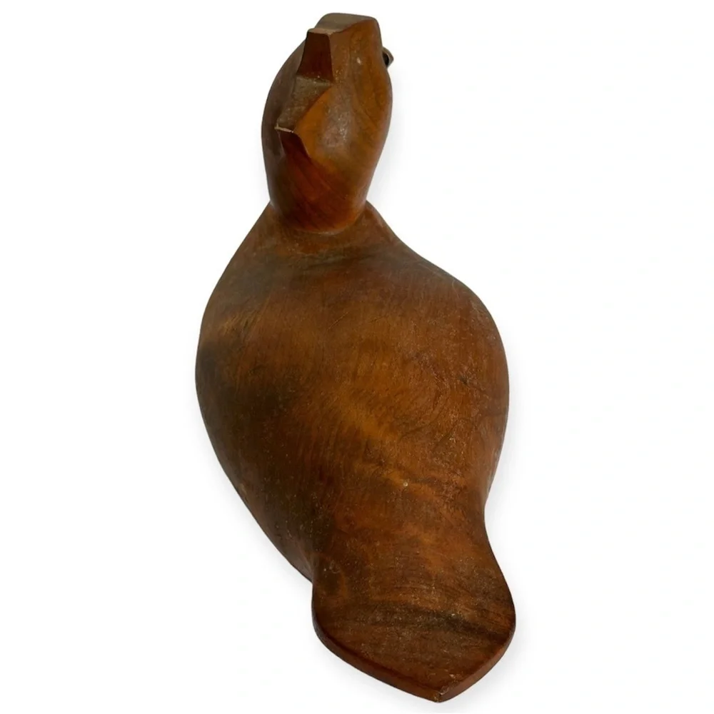 12.5” Wooden Carved Duck Decoy Brown Stripped Wood